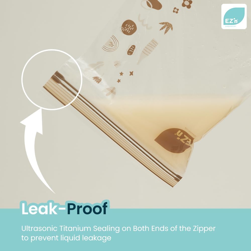 EZ'n Premium Double Zipper Food Storage Bags – 80 Count, Medium Size, Durable, BPA-Free, Leakproof & Freezer Safe Resealable Plastic Bags with Double Power Lock Seal - Made in Korea