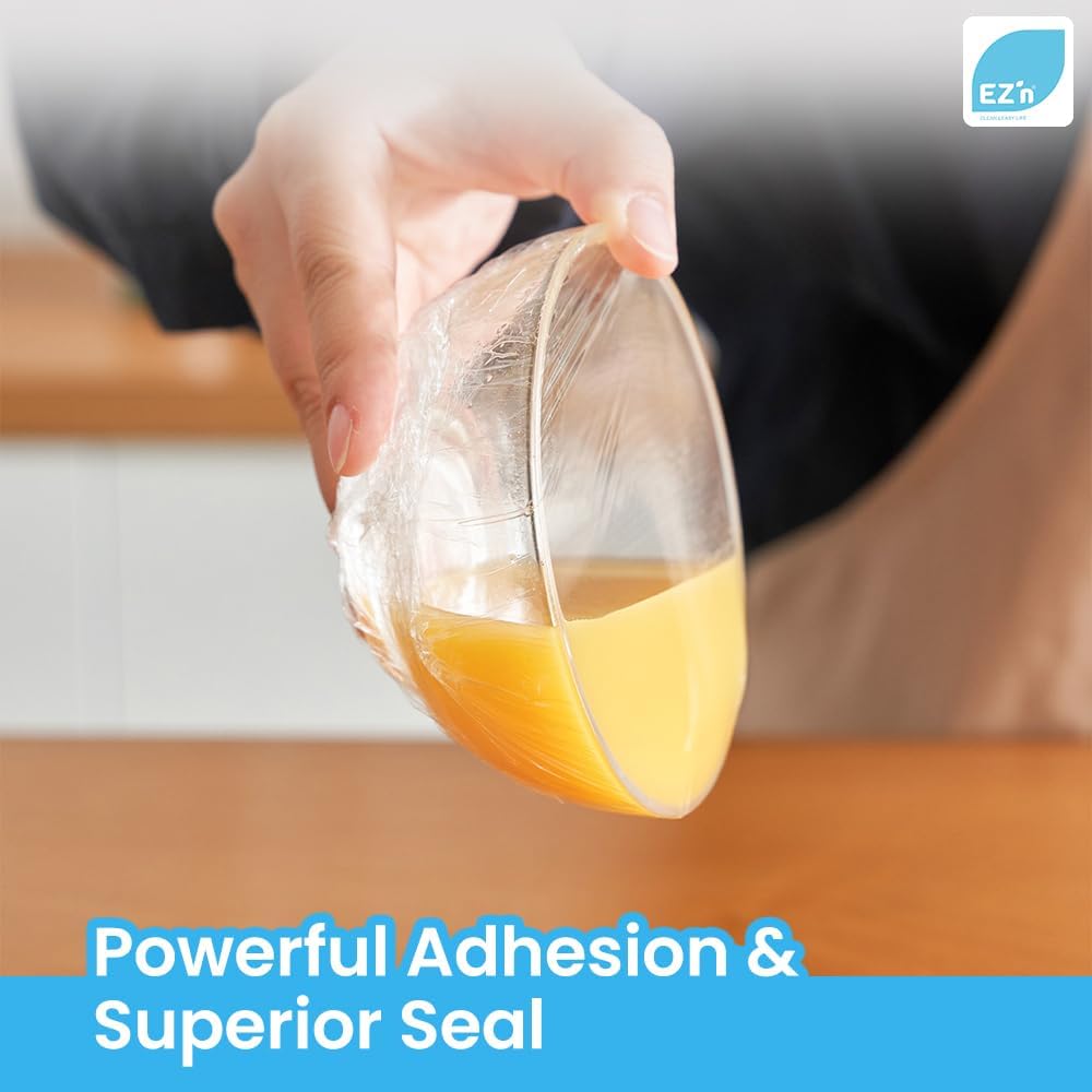 EZ'n Slide Cutting Plastic Food Wrap - BPA-Free, Stretch Cling Film Dispenser with Built-In Safe Slide Cutter – 11.8 Inch x 656.1 Feet Roll, Anti-Fog & Leak-Proof Food-Safe Material, Made in Korea