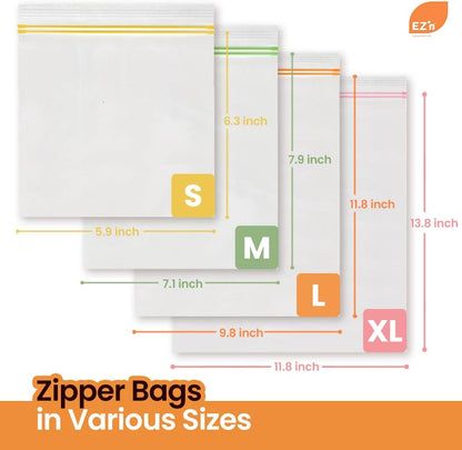 EZ'n Standard Double Zipper Food Storage Bags – 100 Count, Medium Size, Durable, BPA-Free, Leakproof & Freezer Safe Resealable Plastic Bags - Made in Korea