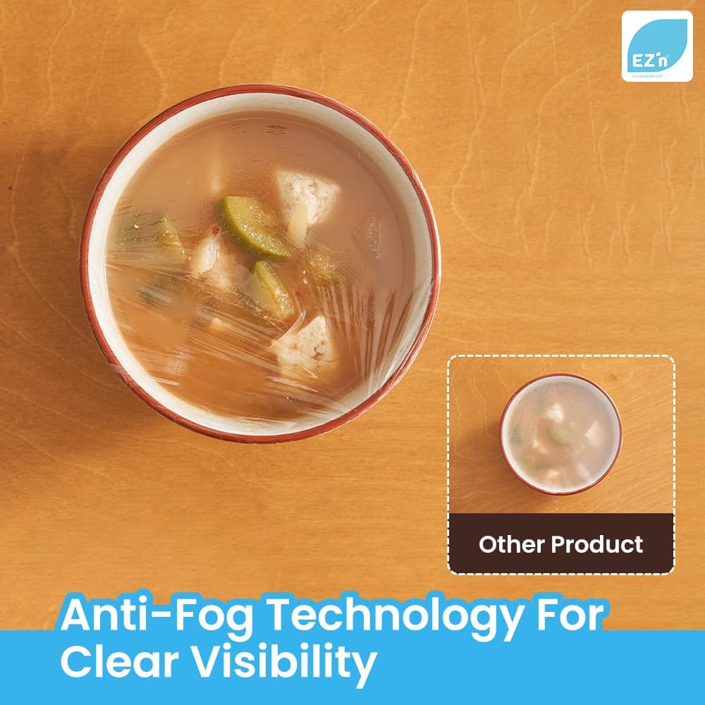 EZ'n Slide Cutting Plastic Food Wrap - BPA-Free, Stretch Cling Film Dispenser with Built-In Safe Slide Cutter – 11.8 Inch x 656.1 Feet Roll, Anti-Fog & Leak-Proof Food-Safe Material, Made in Korea