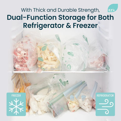 EZ'n Premium Double Zipper Food Storage Bags – 80 Count, Medium Size, Durable, BPA-Free, Leakproof & Freezer Safe Resealable Plastic Bags with Double Power Lock Seal - Made in Korea
