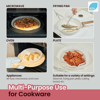 EZ'n Air Fryer Parchment Paper Liners (Large Size, 150 Pack) – Non-Stick, Ridged, Heat-Resistant Disposable Paper for Airfryer, Oven, Microwave – 9.1 Inch Round Silicone-Coated Baking Sheets