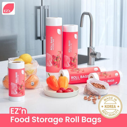 EZ'n Food Storage Bags - 12" x 16" Clear Plastic Produce Bags 500 pcs on a Roll - Durable, Easy Tear, Freezer Safe, BPA Free, Ideal for Bread, Fruits, Vegetables, Refrigerator Storage - Made in Korea