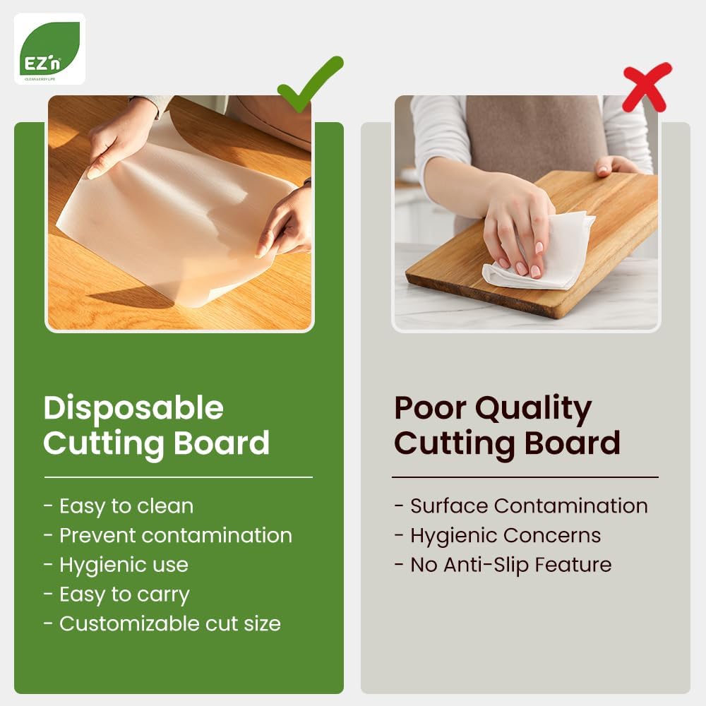 EZ’n Slide Cutting Board Sheet – 11.81 in x 26.25 ft BPA-Free Plastic Chopping Board Roll with Easy Cut Slider – Non-Slip, Dishwasher Safe, Knife-Friendly Surface – Food Prep Board, Made in Korea