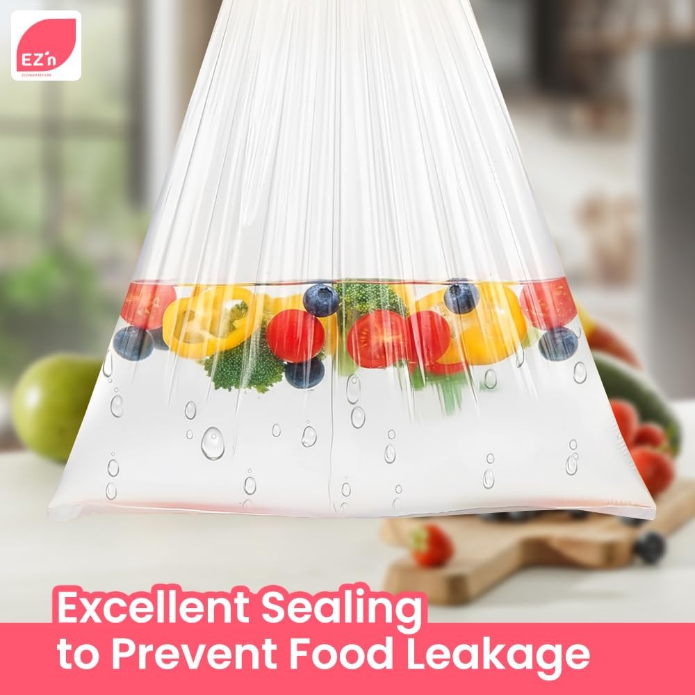 EZ'n Food Storage Bags - 12" x 16" Clear Plastic Produce Bags 500 pcs on a Roll - Durable, Easy Tear, Freezer Safe, BPA Free, Ideal for Bread, Fruits, Vegetables, Refrigerator Storage - Made in Korea