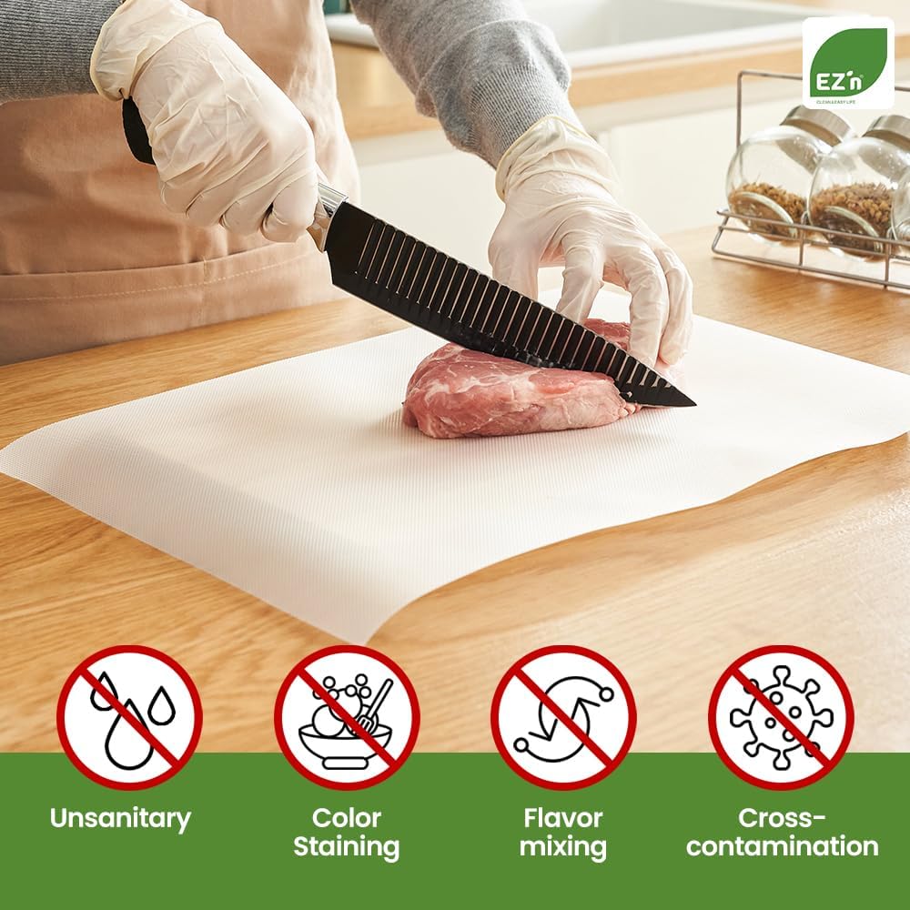 EZ’n Slide Cutting Board Sheet – 11.81 in x 26.25 ft BPA-Free Plastic Chopping Board Roll with Easy Cut Slider – Non-Slip, Dishwasher Safe, Knife-Friendly Surface – Food Prep Board, Made in Korea