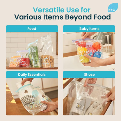 EZ'n Slider Zipper Food Storage Bags – 80 Count, Small Size, Durable, BPA-Free, Leakproof & Freezer Safe Resealable Plastic Bags with Power Lock Seal - Made in Korea