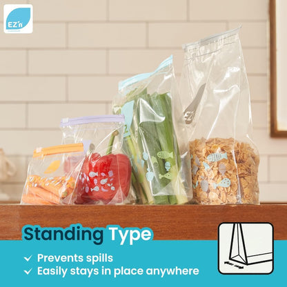 EZ'n Slider Zipper Food Storage Bags – 75 Count, Medium Size, Durable, BPA-Free, Leakproof & Freezer Safe Resealable Plastic Bags with Power Lock Seal - Made in Korea