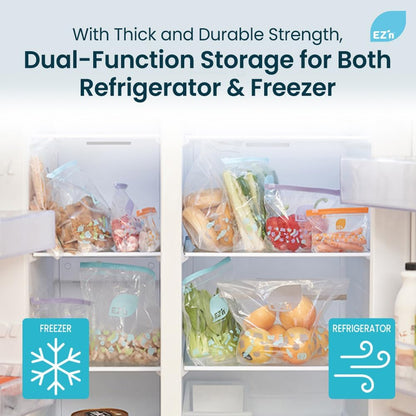 EZ'n Slider Zipper Food Storage Bags – 75 Count, Medium Size, Durable, BPA-Free, Leakproof & Freezer Safe Resealable Plastic Bags with Power Lock Seal - Made in Korea