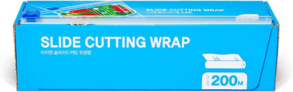 EZ'n Slide Cutting Plastic Food Wrap - BPA-Free, Stretch Cling Film Dispenser with Built-In Safe Slide Cutter – 11.8 Inch x 656.1 Feet Roll, Anti-Fog & Leak-Proof Food-Safe Material, Made in Korea
