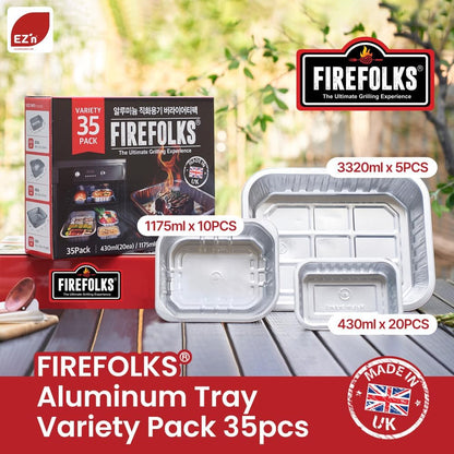 FIREFOLKS Disposable Premium Aluminum Pans – 35 Pack Variety Set Heavy-Duty Open-Flame Trays, Cookware for Cooking, Baking, Roasting, Heating, Grilling, Food Prepping