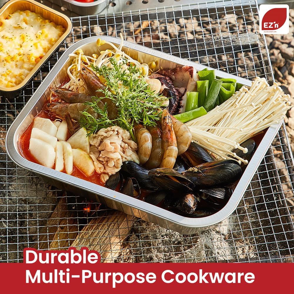 FIREFOLKS Disposable Premium Aluminum Pans – 35 Pack Variety Set Heavy-Duty Open-Flame Trays, Cookware for Cooking, Baking, Roasting, Heating, Grilling, Food Prepping